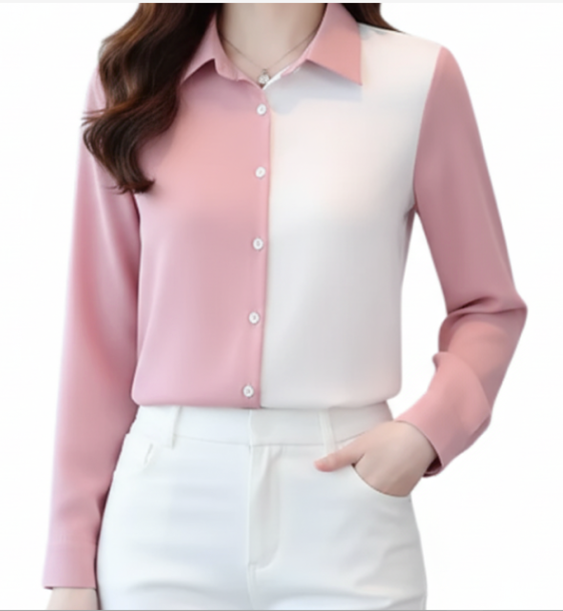Trendy & Elegant Two-Tone Chiffon Long Sleeve V-neck Collar Shirt for Women – BL21