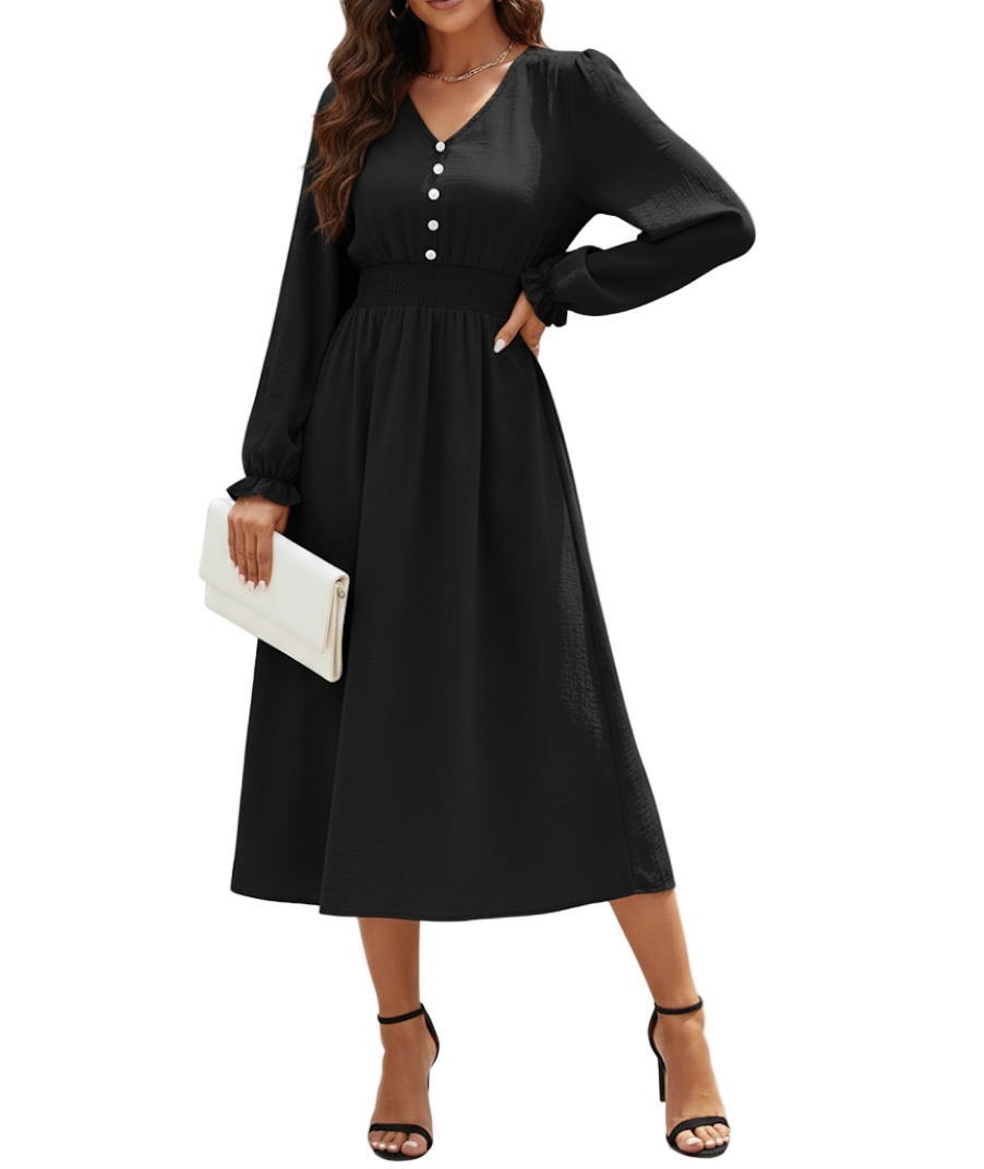 Trendy & Elegant V-neck Long Sleeve DRESS-B104