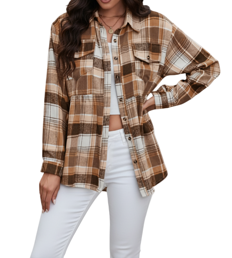 Trendy & Timeless Check Print Long Shirt for Women TOP-B1-BL-288