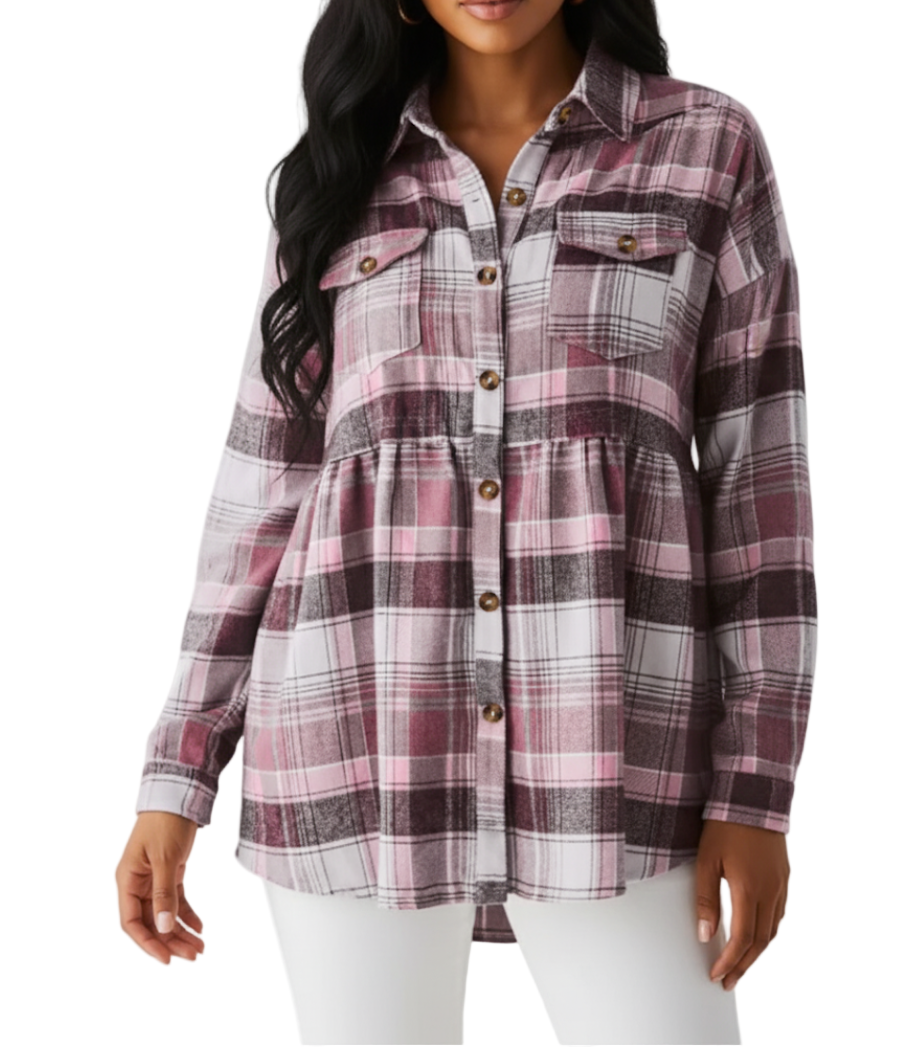 Trendy & Timeless Check Print Long Shirt for Women TOP-B1-BL-288