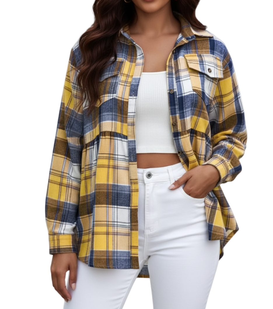 Trendy & Timeless Check Print Long Shirt for Women TOP-B1-BL-288