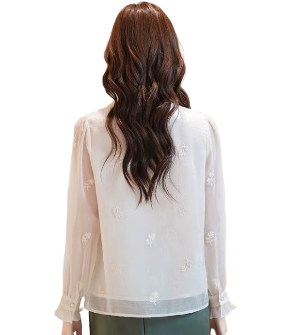 Trendy & Timeless Chiffon Stand Collar Long Sleeve Elegant  Pleated Pullover Blouse  - B13-TOP-04