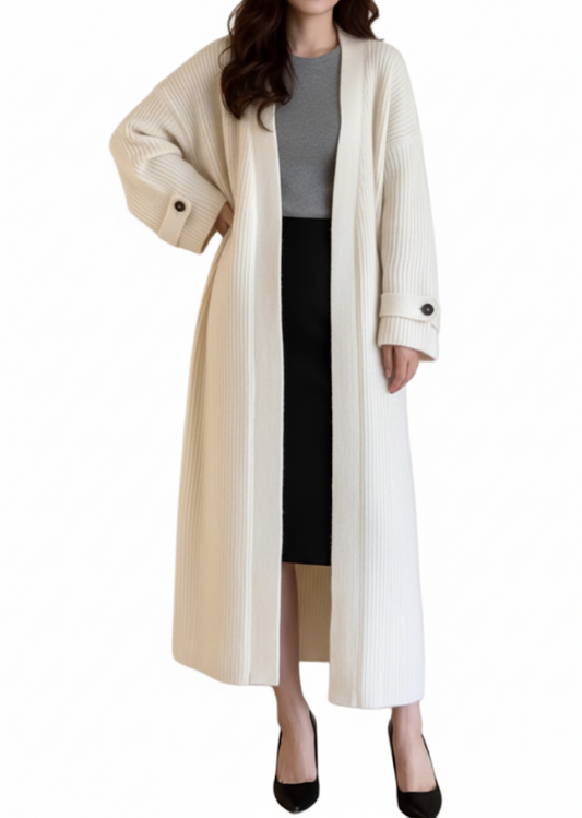Trendy & Timeless High-class V-neck Soft Skin Friendly Knitted Cardigan Loose Knee Length Sweater Coat - B6-JKT-600