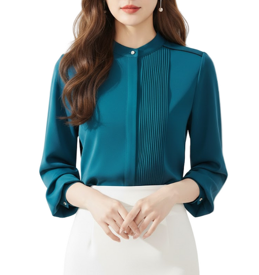 Trendy & Timeless Long Sleeve Pleated Blouses for Women - B15-TOP-82
