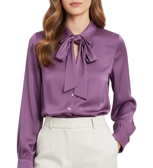 Trendy & Timeless Long Sleeve Bow Button-up Collar Blouses for Women - B15-TOP-13