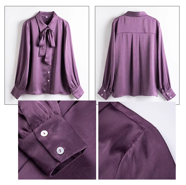 Trendy & Timeless Long Sleeve Bow Button-up Collar Blouses for Women - B15-TOP-13