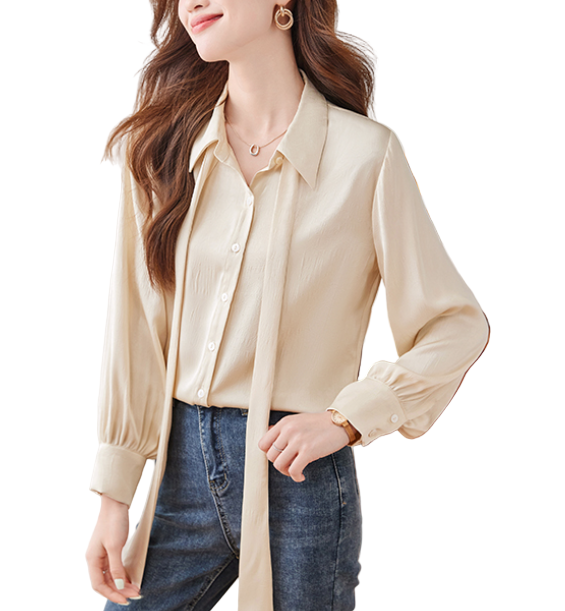 Trendy & Timeless Long Sleeve Bow Button-up Collar Blouses for Women - B15-TOP-13