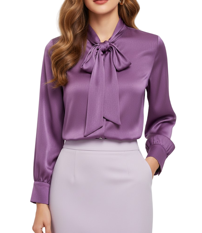 Trendy & Timeless Long Sleeve Bow Button-up Collar Blouses for Women - B15-TOP-13