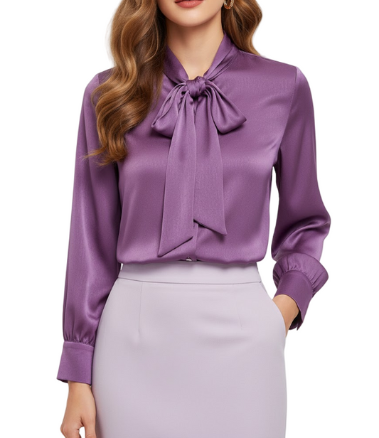Trendy & Timeless Long Sleeve Bow Button-up Collar Blouses for Women - B15-TOP-13