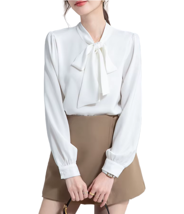 Trendy & Timeless Long Sleeve Bow Neck Pullover Blouses for Women - B15-TOP-61