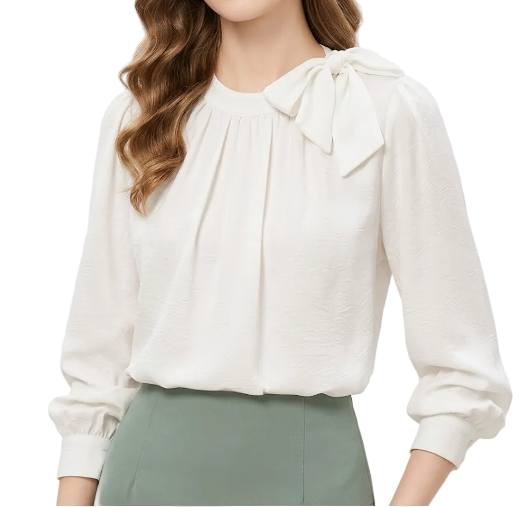 Trendy & Timeless Long Sleeve Bow Pullover Blouses for Women - B15-TOP-39