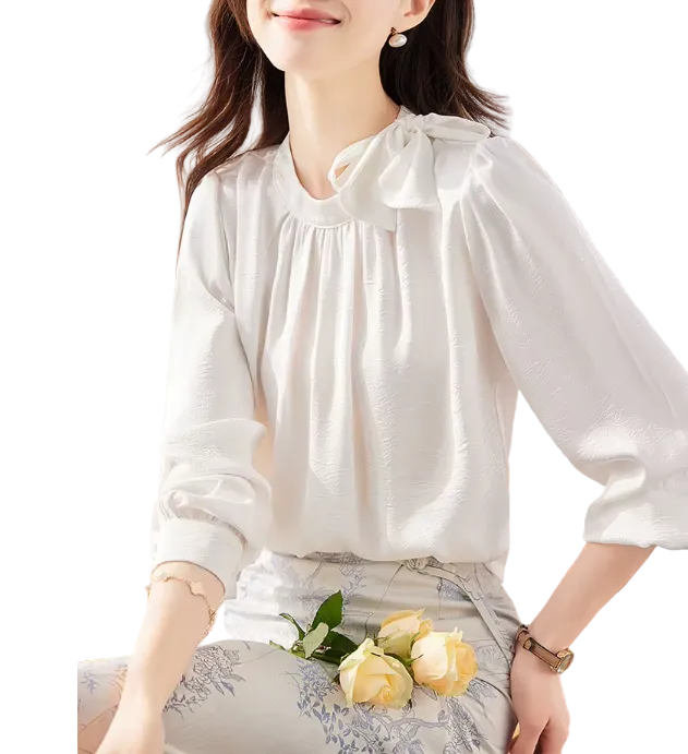 Trendy & Timeless Long Sleeve Bow Pullover Blouses for Women - B15-TOP-39