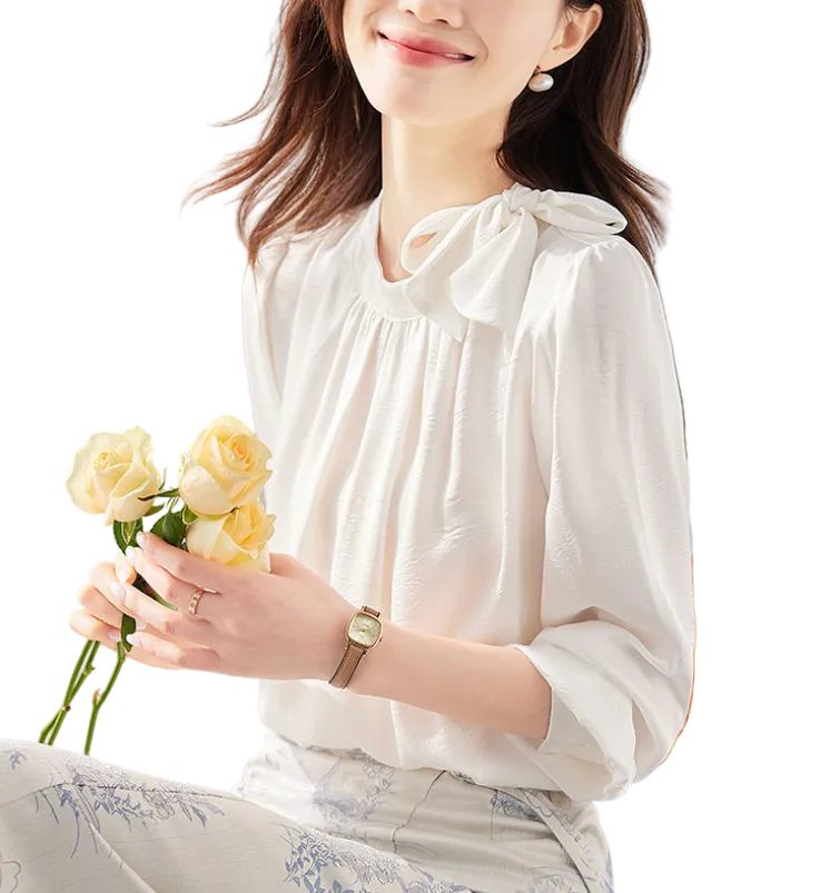 Trendy & Timeless Long Sleeve Bow Pullover Blouses for Women - B15-TOP-39