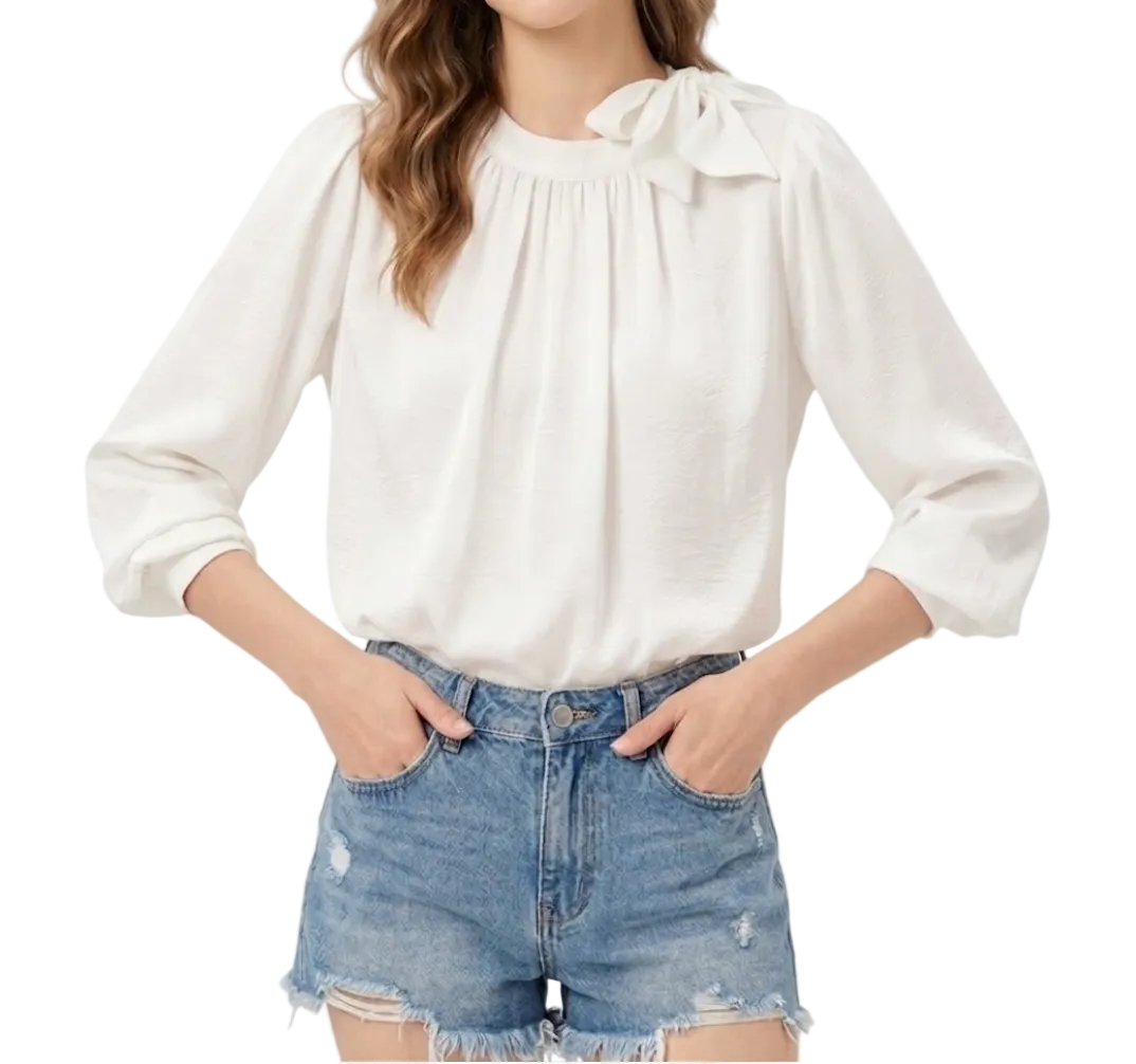 Trendy & Timeless Long Sleeve Bow Pullover Blouses for Women - B15-TOP-39