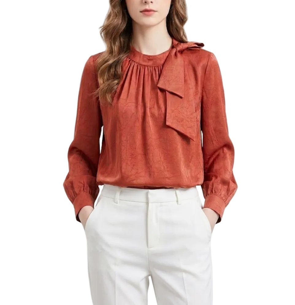 Trendy & Timeless Long Sleeve Bow Pullover Blouses for Women - B15-TOP-39