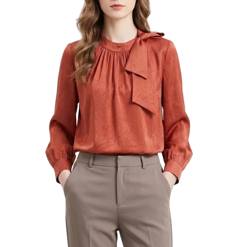 Trendy & Timeless Long Sleeve Bow Pullover Blouses for Women - B15-TOP-39