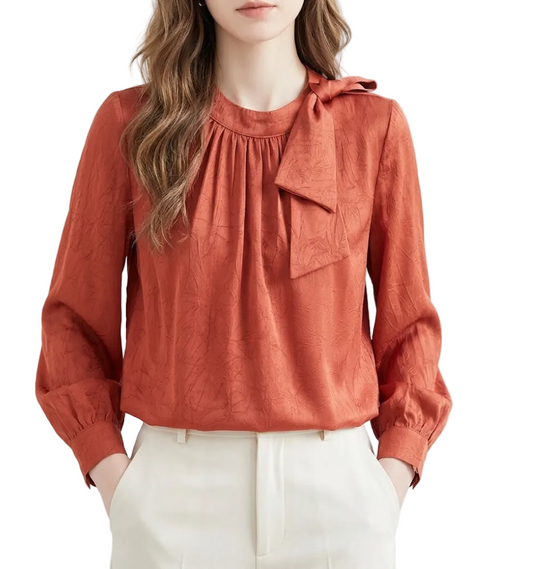 Trendy & Timeless Long Sleeve Bow Pullover Blouses for Women - B15-TOP-39