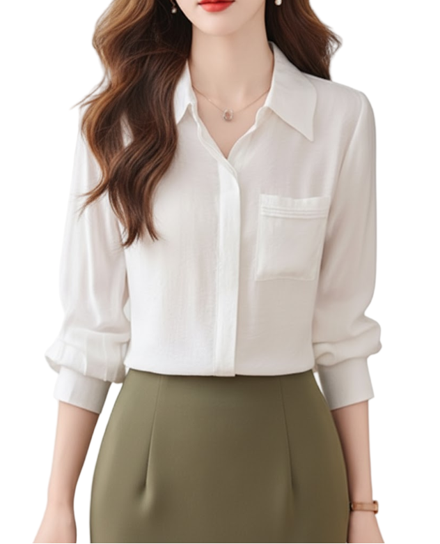 Trendy & Timeless Long Sleeve Button-up Collar Dress Shirts for Women - B15-TOP-23