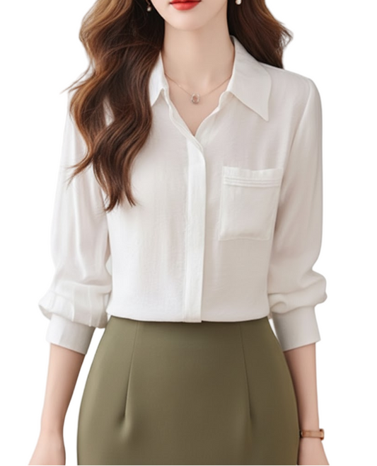 Trendy & Timeless Long Sleeve Button-up Collar Dress Shirts for Women - B15-TOP-23