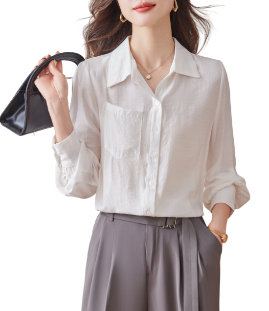 Trendy & Timeless Long Sleeve Button-up Collar Dress Shirts for Women - B15-TOP-27