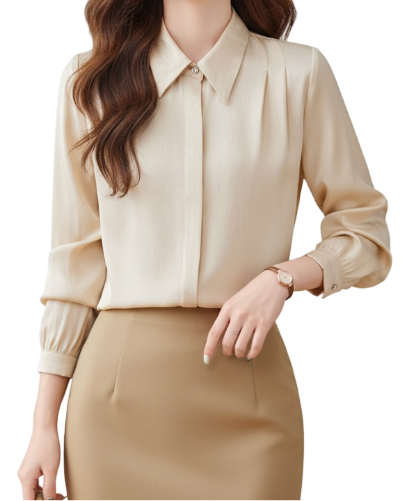 Trendy & Timeless Long Sleeve Button-up Collar Shirts for Women - B15-TOP-14