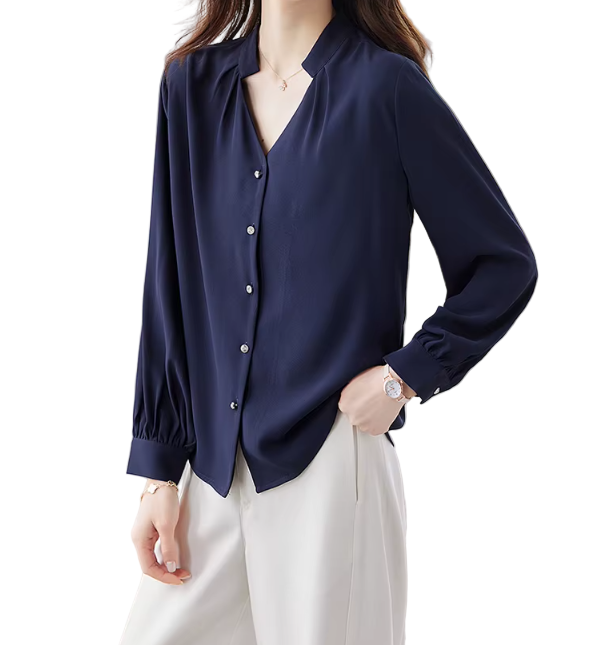 Trendy & Timeless Long Sleeve Button-up V-neck Shirts for Women - B15-TOP-40