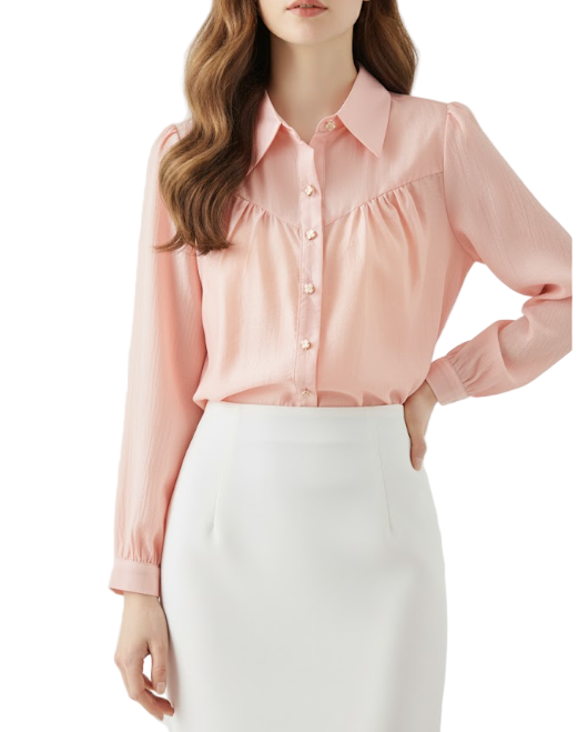 Trendy & Timeless Long Sleeve Collar Pleated Dress Shirts for Women - B15-TOP-51