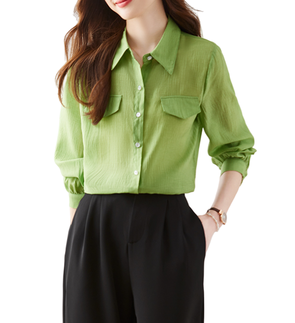 Trendy & Timeless Long Sleeve Collar Buttoned Front Dress Shirts for Women - B15-TOP-52
