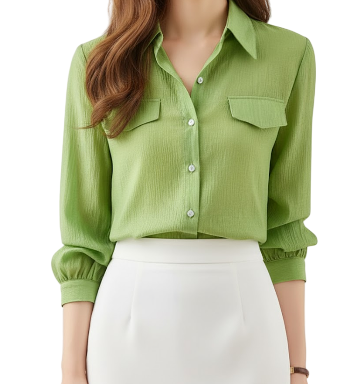 Trendy & Timeless Long Sleeve Collar Buttoned Front Dress Shirts for Women - B15-TOP-52