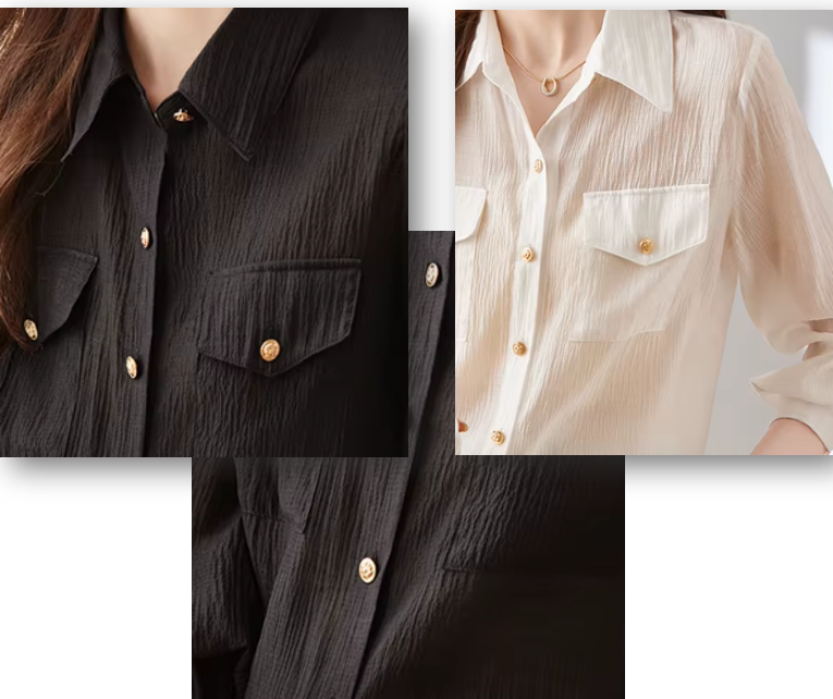 Trendy & Timeless Long Sleeve Collar Chest Pocket Dress Shirts for Women - B15-TOP-55