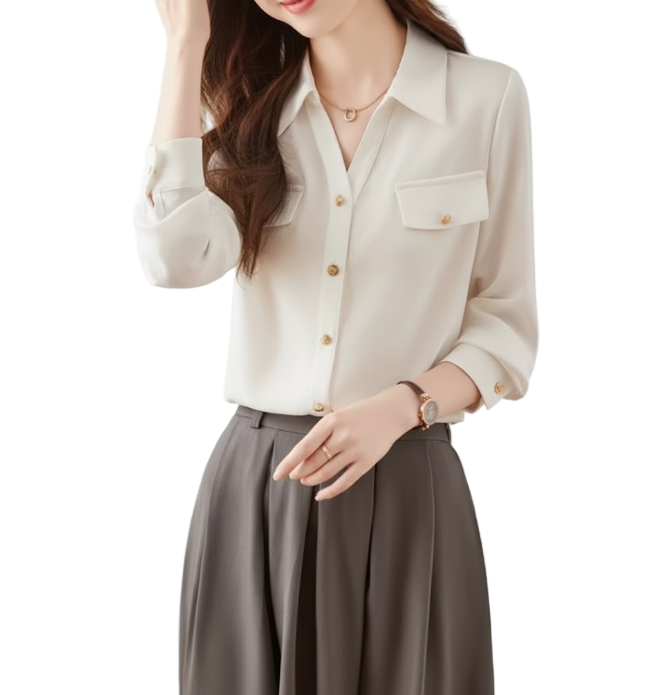 Trendy & Timeless Long Sleeve Collar Button-Up Dress Shirts for Women - B15-TOP-59
