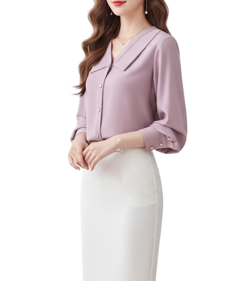 Trendy & Timeless Long Sleeve Collar Dress Shirts for Women - B15-TOP-69