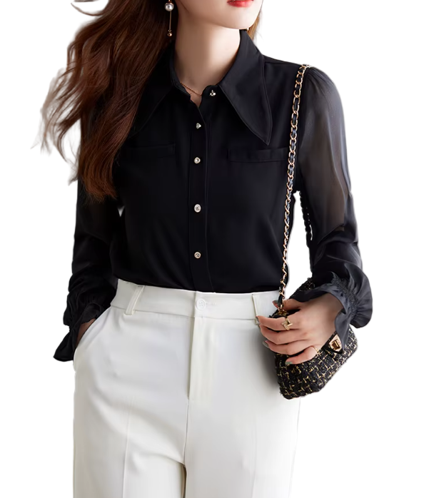 Trendy & Timeless Long Sleeve Collar Dress Shirts for Women - B15-TOP-76