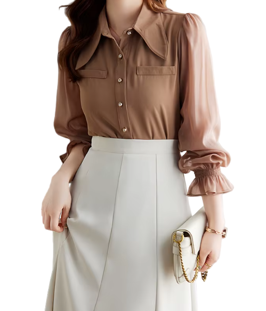 Trendy & Timeless Long Sleeve Collar Dress Shirts for Women - B15-TOP-76