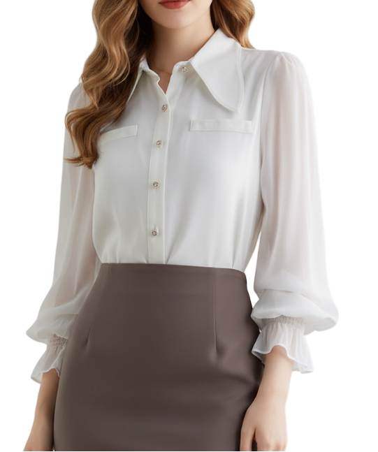 Trendy & Timeless Long Sleeve Collar Dress Shirts for Women - B15-TOP-76