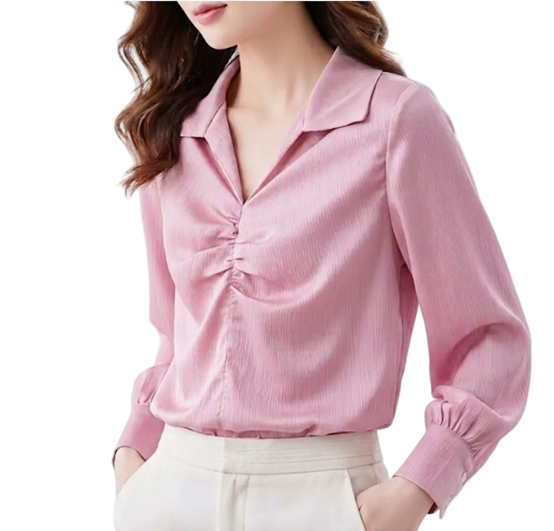 Trendy & Timeless Long Sleeve Pleated Dress Shirts for Women - B15-TOP-45