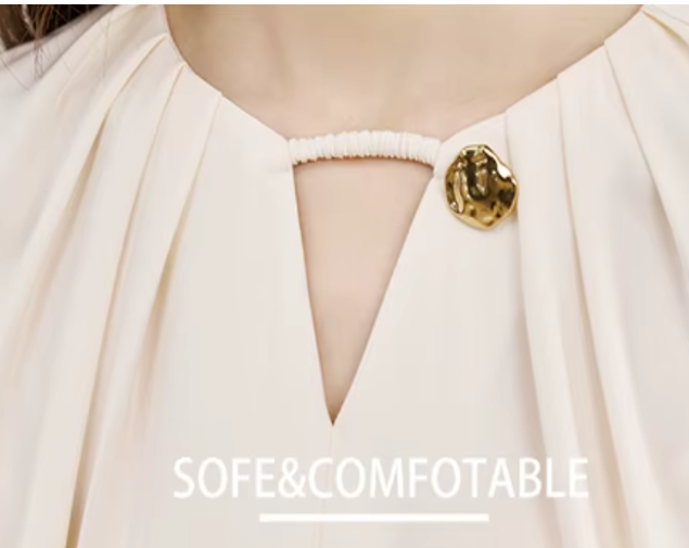 Trendy & Timeless Long Sleeve Elegant  Pleated Neck-line Pullover Blouse  - B13-TOP-07