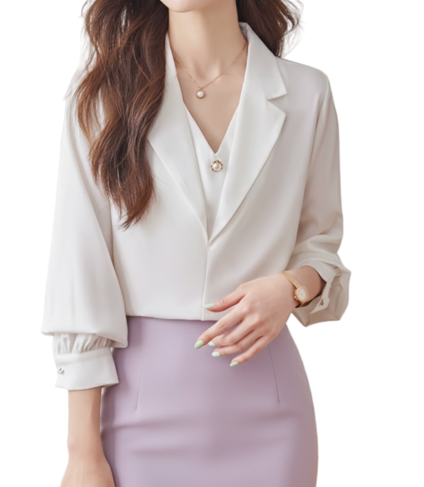 Trendy & Timeless Long Sleeve Lapel V-Neck  Pullover Blouses for Women - B15-TOP-10
