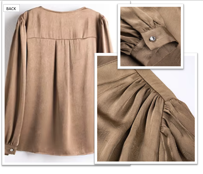 Trendy & Timeless Long Sleeve V-neck Pleated Blouses for Women - B15-TOP-66