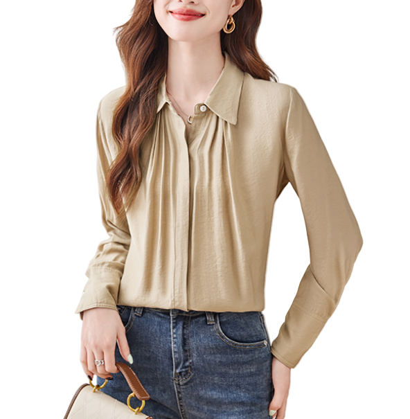 Trendy & Timeless Long Sleeve Pleated Button-up Collar Dress Shirts for Women - B15-TOP-24