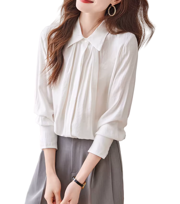 Trendy & Timeless Long Sleeve Pleated Button-up Collar Dress Shirts for Women - B15-TOP-24