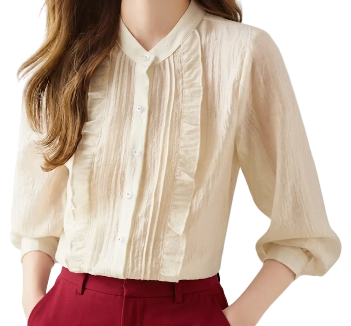 Trendy & Timeless Long Sleeve Ruffled Button-up Blouses for Women - B15-TOP-54