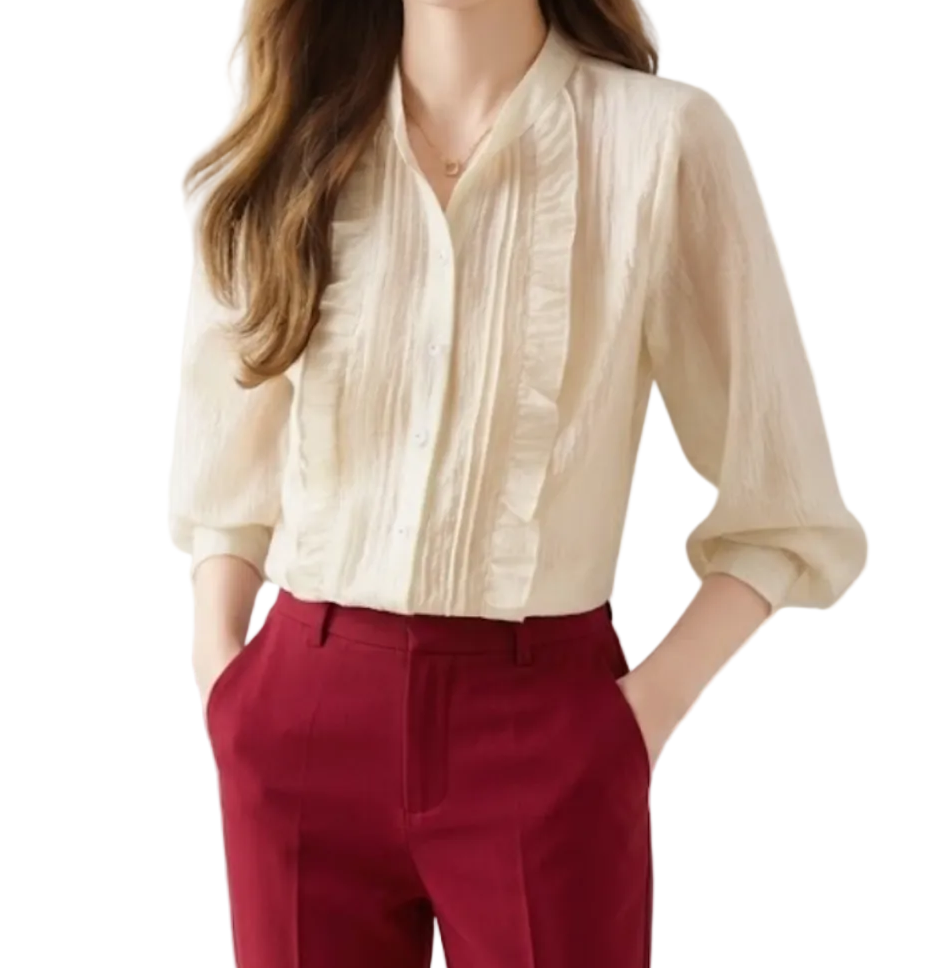 Trendy & Timeless Long Sleeve Ruffled Button-up Blouses for Women - B15-TOP-54