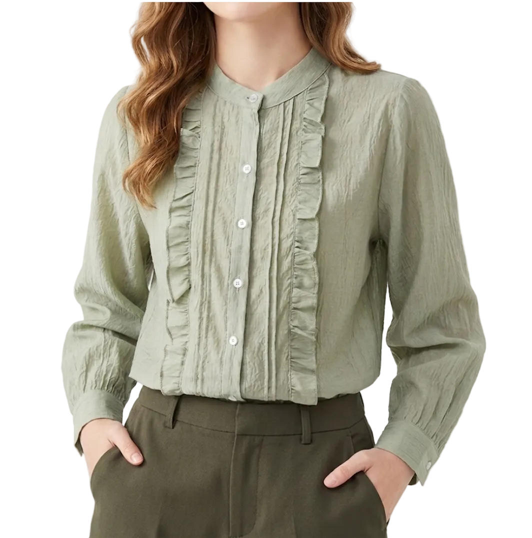 Trendy & Timeless Long Sleeve Ruffled Button-up Blouses for Women - B15-TOP-54