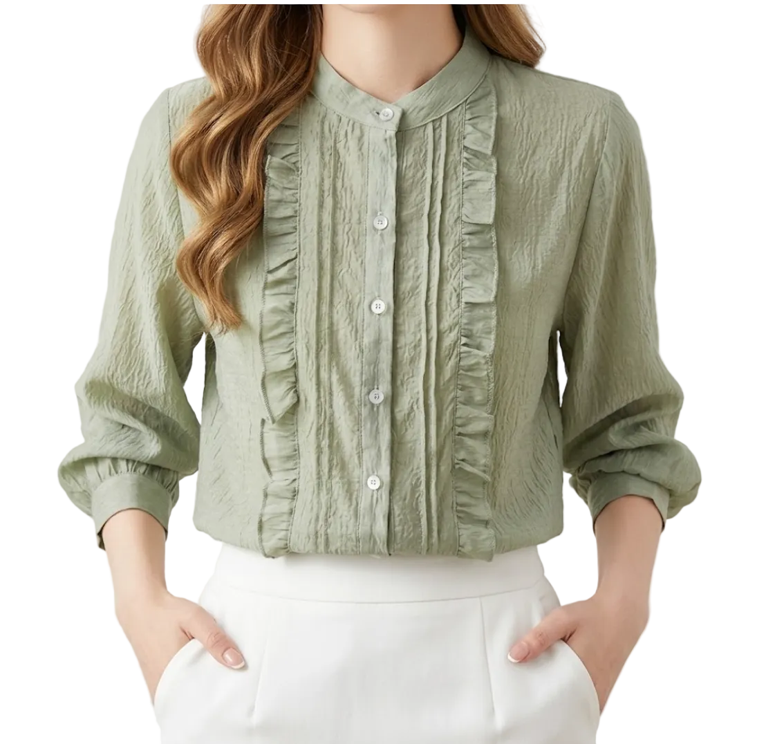 Trendy & Timeless Long Sleeve Ruffled Button-up Blouses for Women - B15-TOP-54