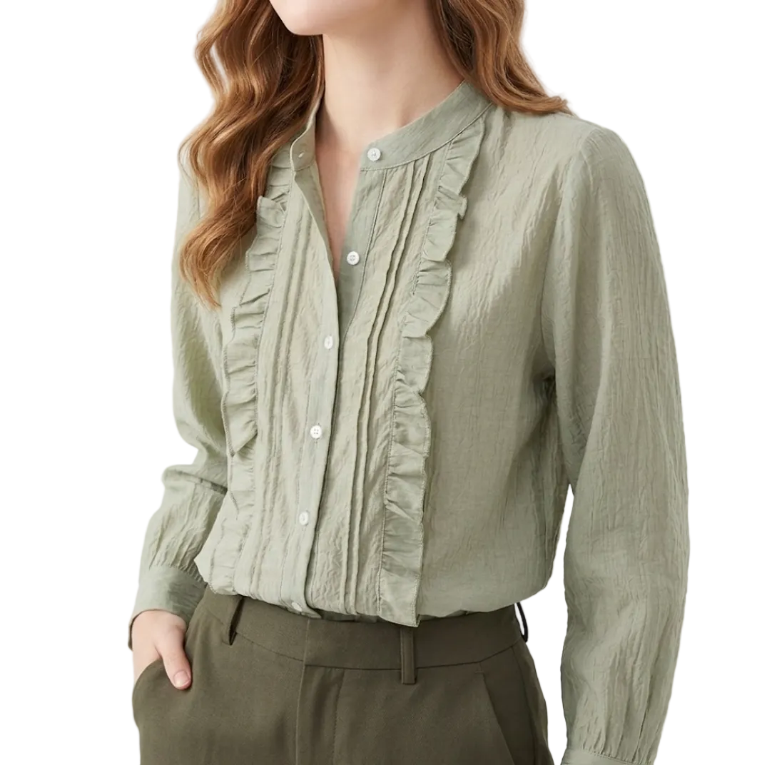 Trendy & Timeless Long Sleeve Ruffled Button-up Blouses for Women - B15-TOP-54