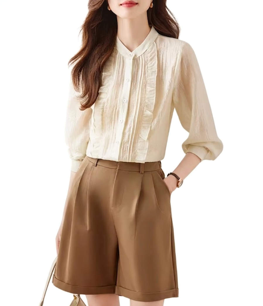 Trendy & Timeless Long Sleeve Ruffled Button-up Blouses for Women - B15-TOP-54