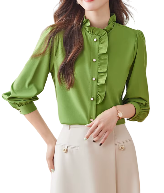 Trendy & Timeless Long Sleeve Ruffled Collar Blouses for Women - B15-TOP-21