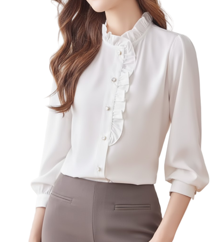 Trendy & Timeless Long Sleeve Ruffled Collar Blouses for Women - B15-TOP-21