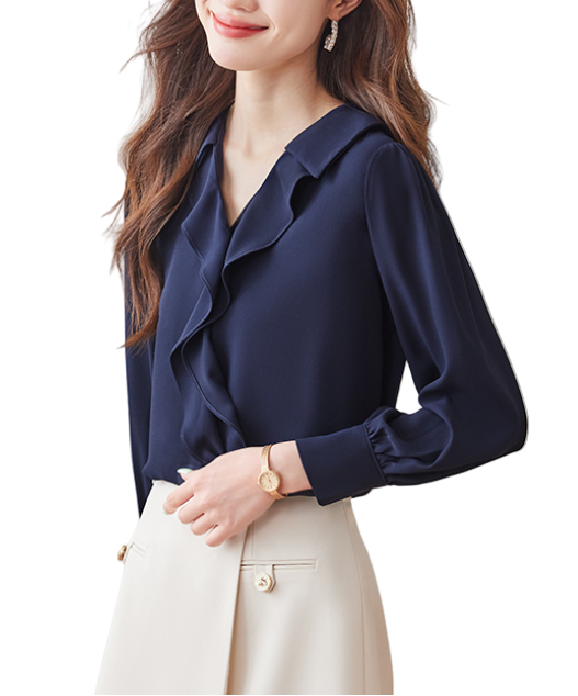 Trendy & Timeless Long Sleeve Ruffled Pullover Blouses for Women - B15-TOP-18